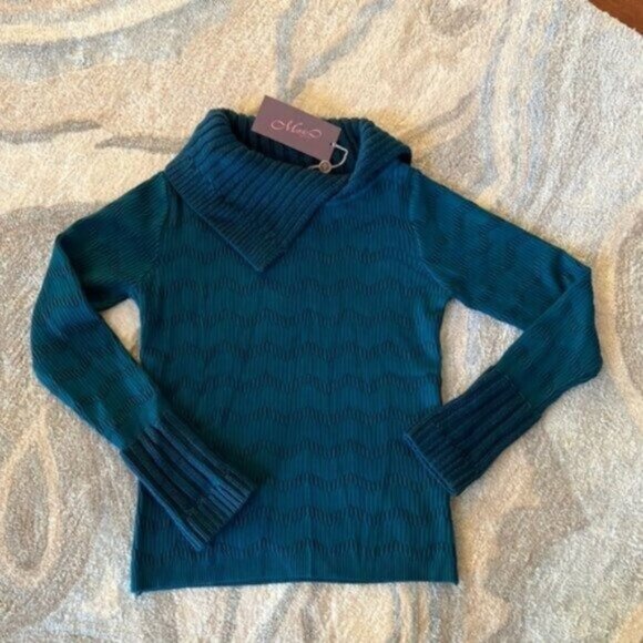 Metri New York Sweaters - Teal Split Collar Mock Turtleneck